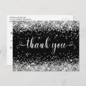 シルバーグリッターブラック甘い16ハートサンキュー ポストカード (正面/裏面)