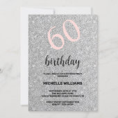 シルバーグリッターブラック赤面書道誕生日 招待状 (正面)