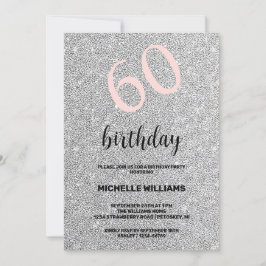 シルバーグリッターブラック赤面書道誕生日 招待状