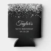 シルバーグリッターブラック50誕生日 缶クーラー (正面)