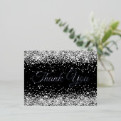 シルバーグリッターブラック50th誕生日ありがとう 箔招待状ポストカード (立ち正面)