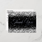 シルバーグリッターブラック50th誕生日ありがとう 箔招待状ポストカード (正面/裏面)