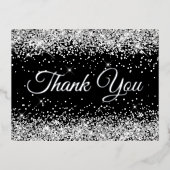 シルバーグリッターブラック50th誕生日ありがとう 箔招待状ポストカード (正面)