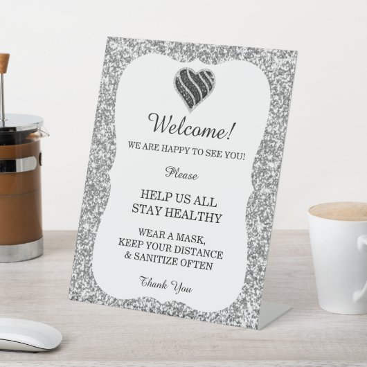 シルバーグリッターブラック&ホワイトハート結婚ズの安全性 台座サイン (インサイチュ)