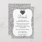 シルバーグリッターブラック&ホワイトハート結婚ズ詳細 エンクロージャーカード (正面/裏面)