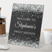 シルバーグリッターブラックSweet sixteen歓迎 台座サイン (インサイチュ)