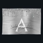 シルバーグリッターブラッシュドメタルモノグラム名 キッチンタオル<br><div class="desc">銀箔フェイク金属スパークルグリッターブラシ仕上げ金属モノグラム名とイニシャルキッチンタオル。これは、最高の甘い16歳の誕生日、結婚ブライダルシャワー、記念日、赤ちゃんシャワーまたはバチェロレッテギフトを作る誰かがグラームの豪華さとシックなスタイルを愛する。</div>