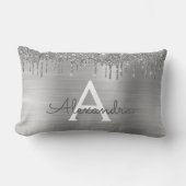 シルバーグリッターブラッシュドメタルモノグラム名 ランバークッション (正面)