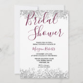 シルバーグリッターブルガンディブライダルシャワー招待 招待状 (正面)