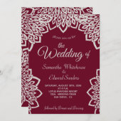 シルバーグリッターブルゴーニュエレガントな結婚式 招待状 (正面/裏面)