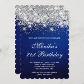 シルバーグリッターブルーグラデーションネイビーはっきりした21歳の誕生日 招待状 (正面/裏面)