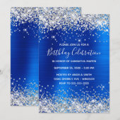 シルバーグリッターブルーグラデーション誕生祝い 招待状 (正面/裏面)