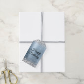 シルバーグリッターブルーハッピーバースデー ギフトタグ (より糸付き)