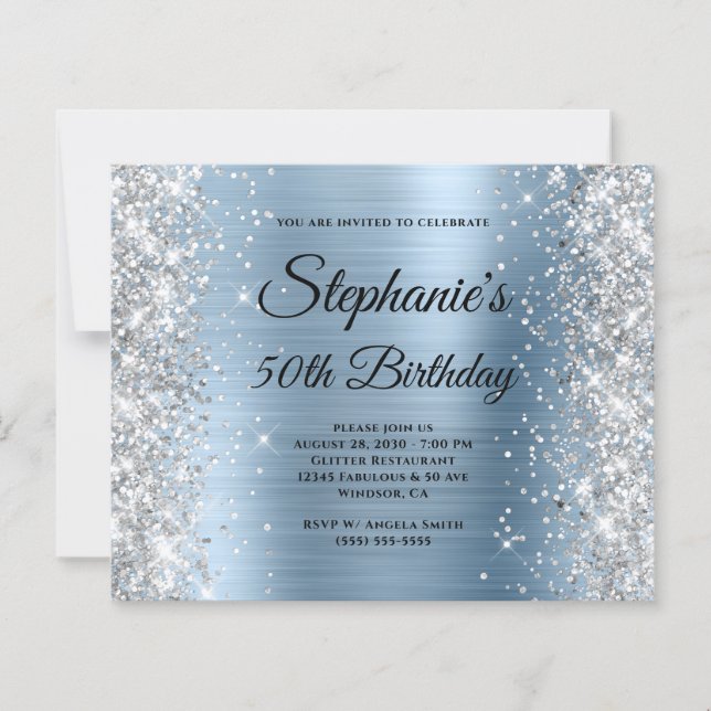 シルバーグリッターブルーフォイルモノグラム50歳の誕生日 (正面)