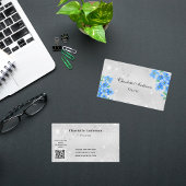 シルバーグリッターブルーフローラQRコード 名刺