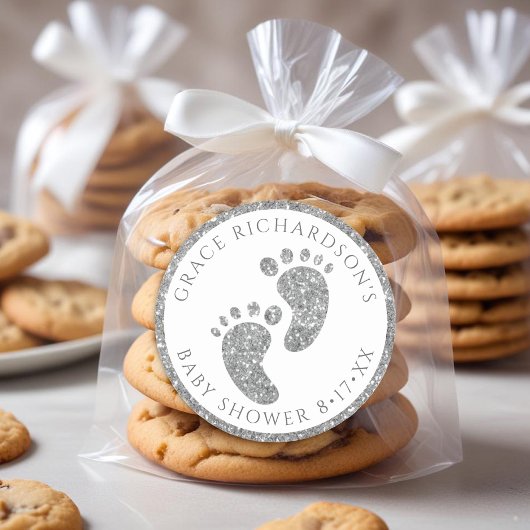 シルバーグリッターベビーシャワーお気に入りシール ラウンドシール