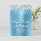 シルバーグリッターベビーブルーグラム30歳の誕生日 招待状 (スタンド正面)