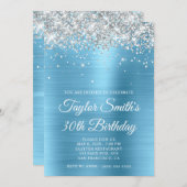 シルバーグリッターベビーブルーグラム30歳の誕生日 招待状 (正面/裏面)