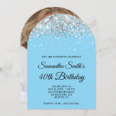 シルバーグリッターベビーブルー写真40歳の誕生日 招待状 (正面/裏面)