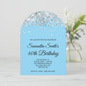 シルバーグリッターベビーブルー写真40歳の誕生日 招待状 (スタンド正面)