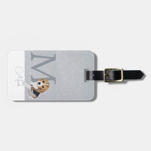 シルバーグリッターベーグル愛犬家カスタムモノグラム ラゲッジタグ (正面横)