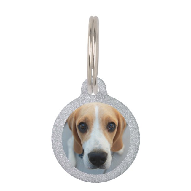 シルバーグリッターペット犬のオーナーカスタムの写真 ペット　ネームタグ (正面)