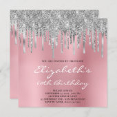 シルバーグリッターホイルドリップスグラデーションピンク60誕生日 招待状 (正面/裏面)
