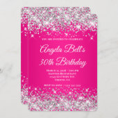 シルバーグリッターホットピンクグラデーション30歳の誕生日 招待状 (正面/裏面)
