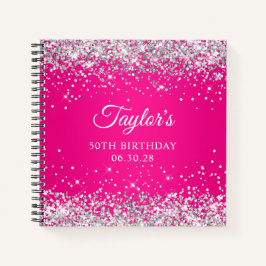 シルバーグリッターホットピンクグラデーション50th誕生日ゲスト ノートブック