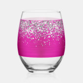 シルバーグリッターホットピンクグラム名 ステムなしワイングラス (右)