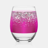 シルバーグリッターホットピンクグラム名 ステムなしワイングラス (左)