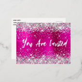 シルバーグリッターホットピンクグラム21歳 箔招待状ポストカード (正面/裏面)