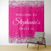 シルバーグリッターホットピンクスウィート16誕生日へようこそ タペストリー (インサイチュ)