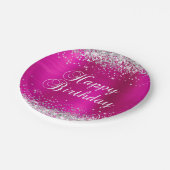 シルバーグリッターホットピンクフォイルハッピーバースデー ペーパープレート (アングル)