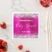 シルバーグリッターホットピンクフォイルベビーシャワー スタンダードカクテルナプキン (インサイチュ)