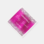シルバーグリッターホットピンクフォイルベビーシャワー スタンダードカクテルナプキン (角)