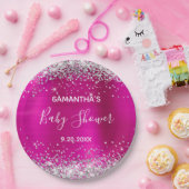 シルバーグリッターホットピンクフォイルベビーシャワー ペーパープレート (パーティー)