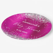 シルバーグリッターホットピンクフォイルベビーシャワー ペーパープレート (アングル)