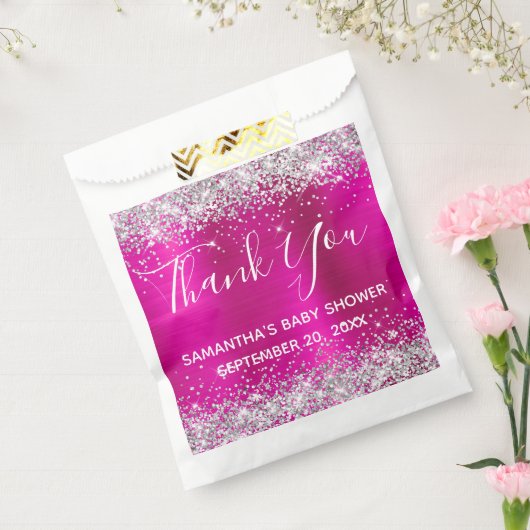 シルバーグリッターホットピンクフォイル赤ちゃんシャワーありがとう フェイバーバッグ (封をした状態)