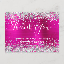 シルバーグリッターホットピンクフォイル赤ちゃんシャワーありがとう ポストカード