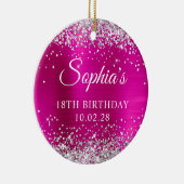 シルバーグリッターホットピンクフォイル18誕生日写真 セラミックオーナメント (右)