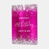 シルバーグリッターホットピンクフォイル21歳の誕生日 メタルオーナメント (正面左)