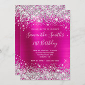 シルバーグリッターホットピンクフォイル21歳の誕生日 招待状 (正面/裏面)