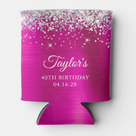 シルバーグリッターホットピンクフォイル40歳の誕生日 缶クーラー