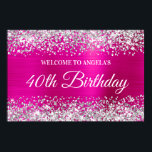 シルバーグリッターホットピンクフォイル40th Birthday Welcome ポスター<br><div class="desc">全エレガントモダン型の書モダン字スタイルフォント。あなたの友人のための独自の40歳の誕生日パーティーお祝い歓迎の署名ポスターを作成する。他のマイルストーンの誕生日は利用可能だが、システム内の作成者の要求に応答できる。背景には、明るい赤紫色フェイク、マゼンダ色およびホットピンク色のブラシ付き金属箔デジタルアートグラフィックを備えた上縁にスパークリーな銀グラデーション色のグリッターが付いている。光り輝き、グリッター、輝きはすべて、写真のようなプリントを持つデジタルグラフィックスで作成される。</div>