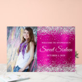 シルバーグリッターホットピンクフォイルSweet sixteenビッグ アクリルサイン (ウェディング)