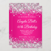 シルバーグリッターホットピンクモノグラム40歳 招待状 (正面/裏面)