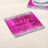 シルバーグリッターホットピンク21歳の誕生日ありがとう スクエアペーパーコースター (アングル)