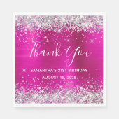シルバーグリッターホットピンク21歳の誕生日ありがとう スタンダードランチョンナプキン (正面)