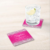 シルバーグリッターホットピンク30歳 スクエアペーパーコースター (インサイチュ)
